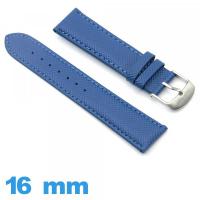 Bracelet Cuir Synthétique  Bleu pour montre 16mm Rembourré