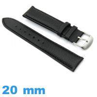 Bracelet Cuir PU Texturé Noir de montre 20 mm 