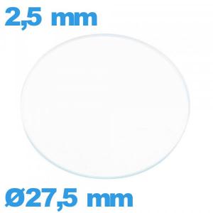 Verre plat 27,5 mm de montre verre minéral circulaire