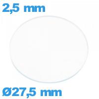 Verre plat 27,5 mm de montre verre minéral circulaire