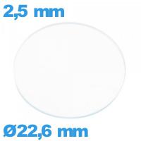 Verre circulaire en verre minéral 22,6 mm plat de montre
