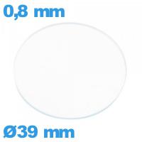 Verre plat de montre en verre minéral 39 mm circulaire