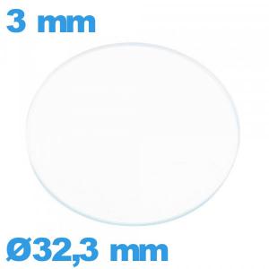 Verre de montre 32,3 mm plat en verre minéral circulaire
