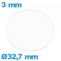 Verre circulaire 32,7 mm plat montre verre minéral
