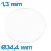 Verre circulaire plat 34,4 mm en verre minéral pour montre