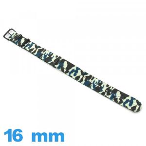 Bracelet Textile Camo militaire 16mm Nato Bleu de montre