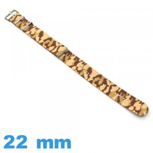 Bracelet de montre Nato 22 mm Camo militaire Marron tissu