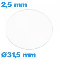 Verre plat verre minéral circulaire 31,5 mm de montre
