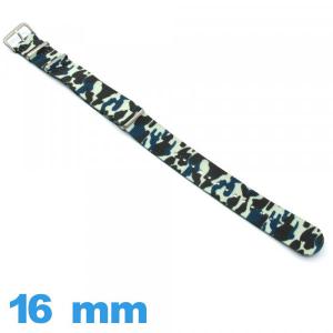 Bracelet N.A.T.O tissu Bleu 16 mm Camouflage Militaire de montre