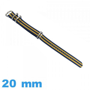 Bracelet Nato 20 mm montre Bleu Jaune Rayé