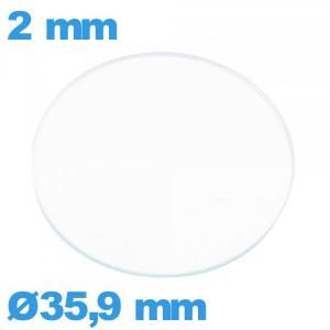 Verre circulaire en verre minéral 35,9 mm plat montre