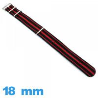 Bracelet pour montre N.A.T.O Noir et Rouge  tissu 18mm