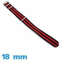 Bracelet Nato 18mm de montre Textile Noir et Rouge