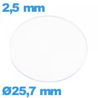 Verre 25,7 mm montre plat circulaire en verre minéral