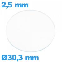 Verre plat de montre verre minéral 30,3 mm circulaire