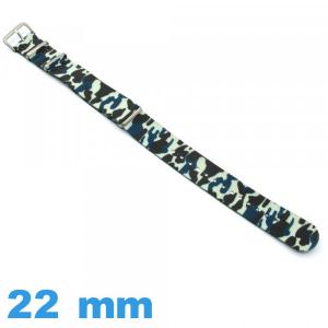 Bracelet pour montre Nato 22 mm Camo militaire Bleu Nylon