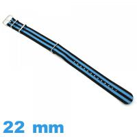 Bracelet pour montre tissu N.A.T.O Noir et Bleu  22 mm