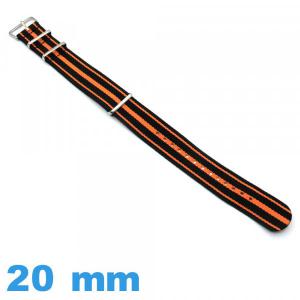 Bracelet 20mm pour montre Noir et Orange  N.A.T.O tissu