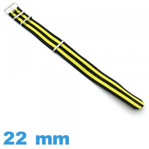 Bracelet Textile 22 mm N.A.T.O Noir et Jaune pour montre