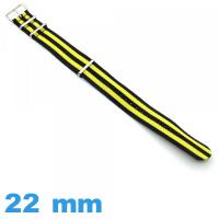 Bracelet Textile 22 mm N.A.T.O Noir et Jaune pour montre