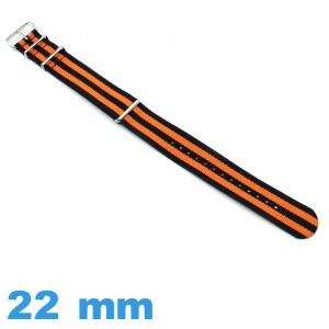 Bracelet N.A.T.O tissu Noir et Orange 22mm pour montre