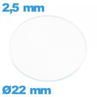 Verre 22 mm circulaire plat pour montre en verre minéral