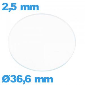 Verre pour montre 36,6 mm plat en verre minéral circulaire