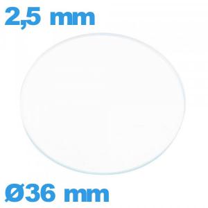 Verre circulaire en verre minéral 36 mm plat de montre