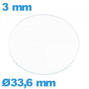 Verre circulaire en verre minéral 33,6 mm plat de montre