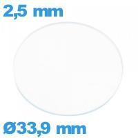 Verre circulaire plat 33,9 mm verre minéral de montre