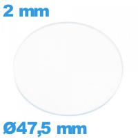 Verre 47,5 mm pour montre plat circulaire verre minéral