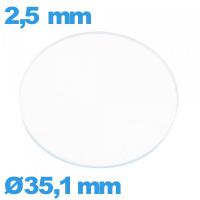 Verre 35,1 mm de montre plat circulaire en verre minéral