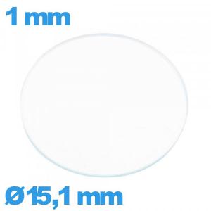 Verre montre verre minéral circulaire 15,1 mm plat