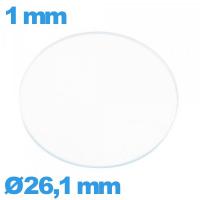 Verre montre 26,1 mm plat en verre minéral circulaire