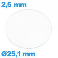 Verre 25,1 mm circulaire plat de montre verre minéral