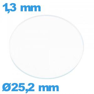 Verre circulaire plat 25,2 mm en verre minéral montre