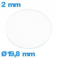 Verre de montre 19,8 mm plat verre minéral circulaire