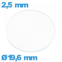 Verre de montre 19,6 mm plat verre minéral circulaire