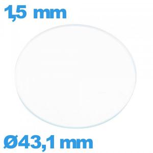 Verre circulaire plat 43,1 mm en verre minéral montre