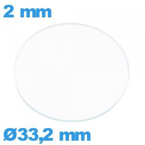 Verre circulaire plat 33,2 mm en verre minéral montre