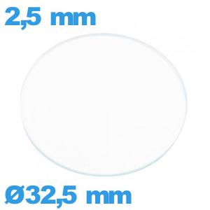 Verre plat en verre minéral circulaire 32,5 mm de montre