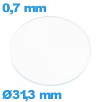 Verre plat de montre en verre minéral 31,3 mm circulaire