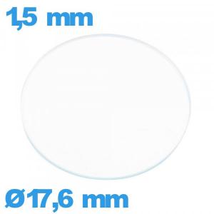 Verre circulaire plat 17,6 mm en verre minéral montre