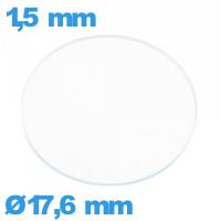 Verre circulaire plat 17,6 mm en verre minéral montre