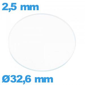 Verre pour montre 32,6 mm plat en verre minéral circulaire