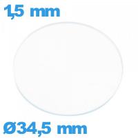 Verre circulaire verre minéral 34,5 mm plat de montre