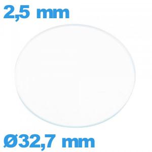 Verre 32,7 mm circulaire plat pour montre verre minéral