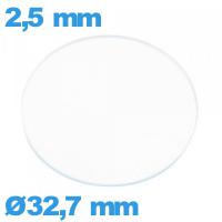 Verre 32,7 mm circulaire plat pour montre verre minéral