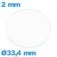 Verre 33,4 mm de montre plat circulaire verre minéral