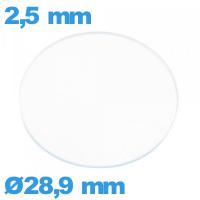 Verre circulaire en verre minéral 28,9 mm plat montre